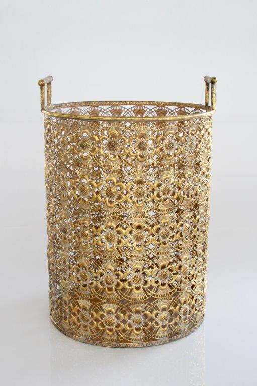 Set Of 3 Gold Flower Metal Baskets